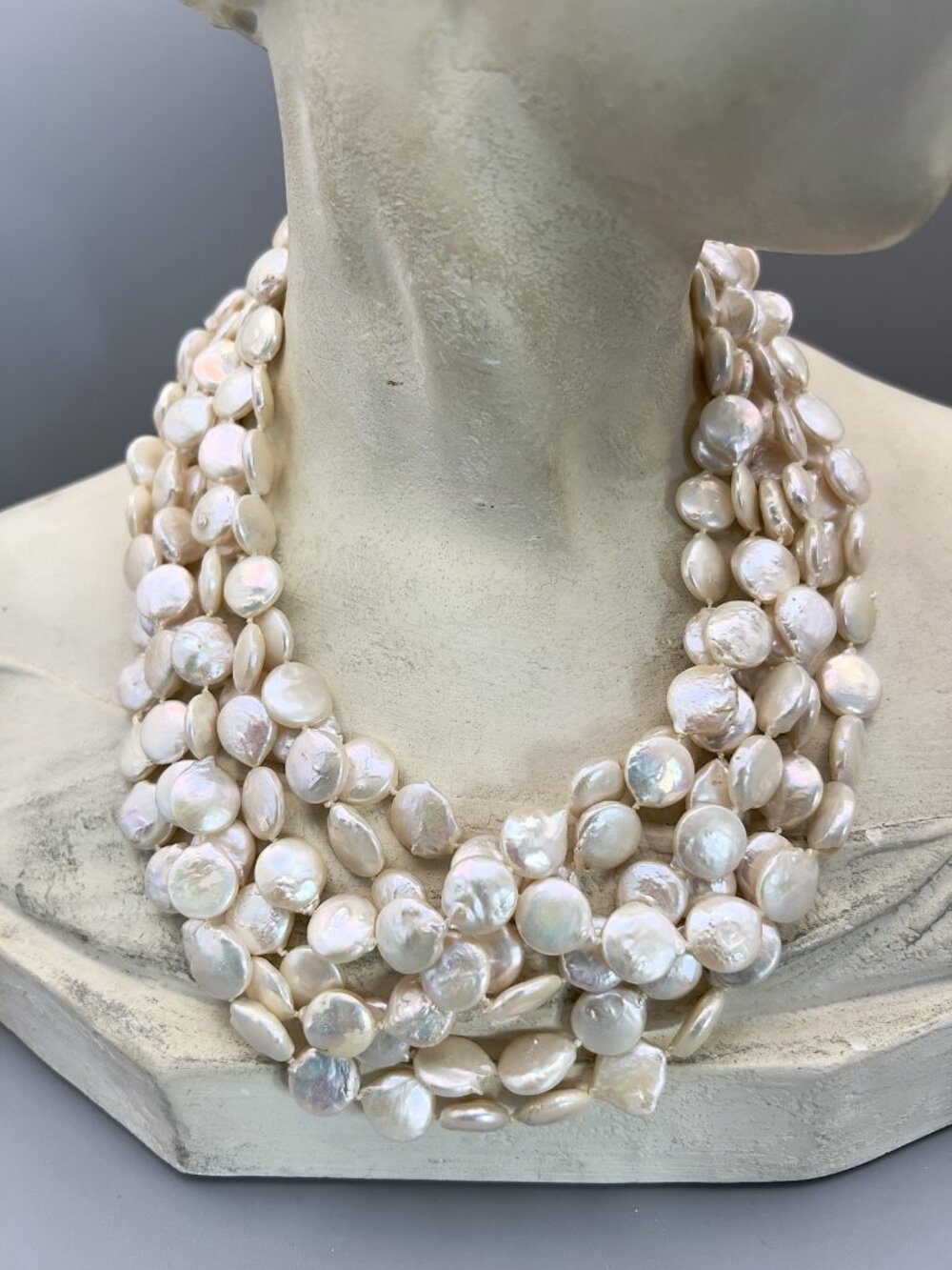 Vintage Six Strand Coin Pearl Necklace